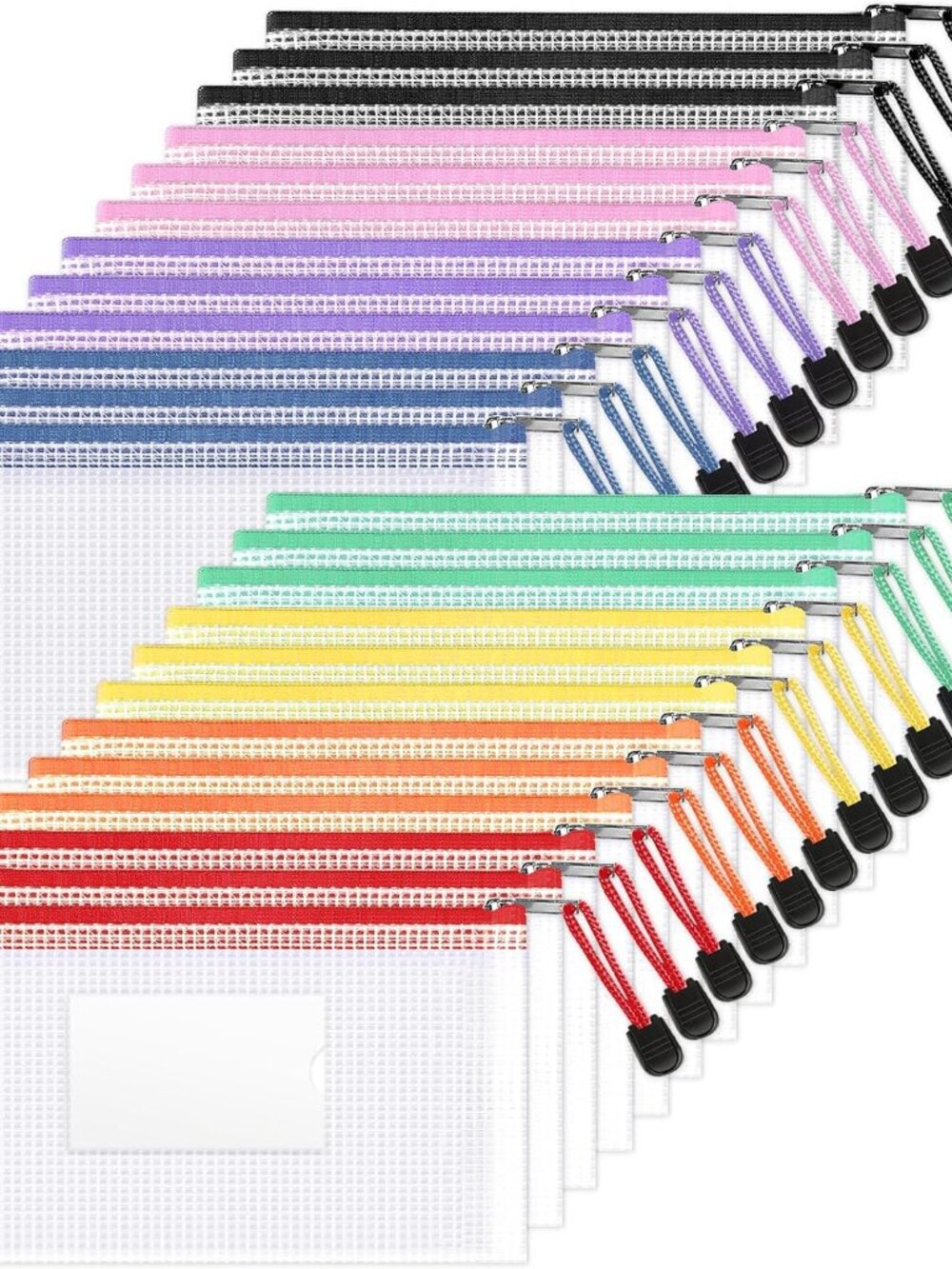 24 Pack Mesh Zipper Pouch Bags with Label Pocket, A6 9.1×4.7 in